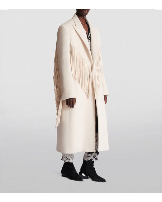 Balmain Natural Wool-cashmere Fringed Coat for men