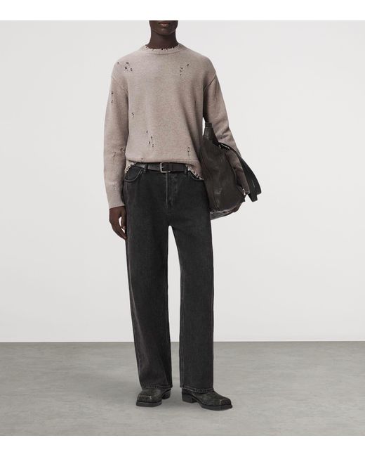 AllSaints Gray Cotton Distressed Wolf Sweater for men