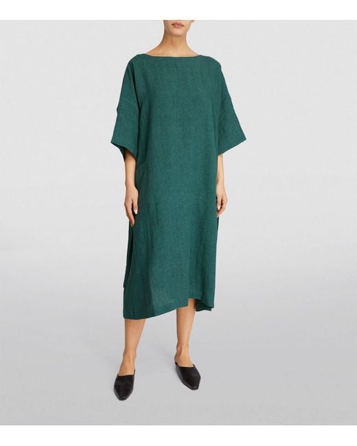Eskandar Green Linen T-shirt Midi Dress