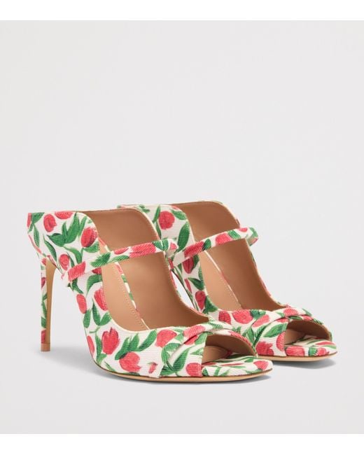 Malone Souliers White Canvas Tulip Print Noah Heeled Sandals 90