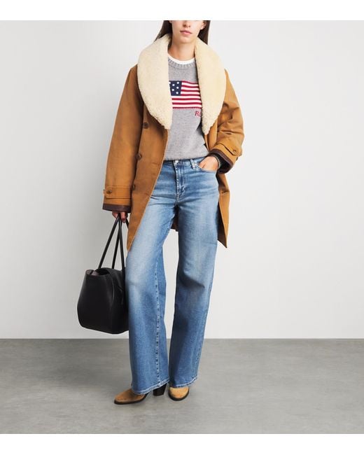 Polo Ralph Lauren Natural Canvas Shearling Trim Ranch Coat