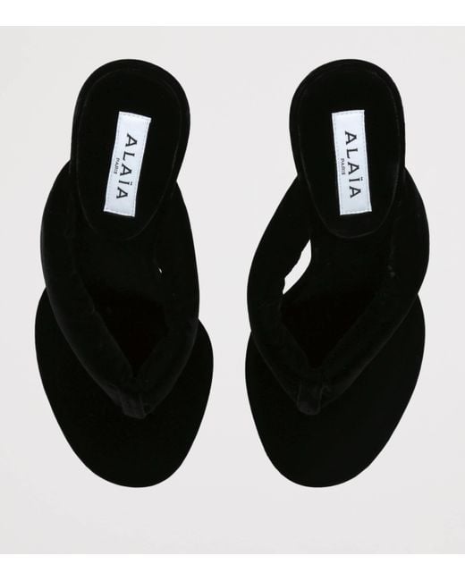 Alaïa Black Thong Sandals With Velvet Heel