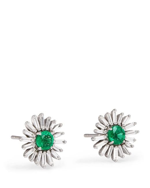 Suzanne Kalan Green Diamond And Emerald One Of A Kind Flower Earrings
