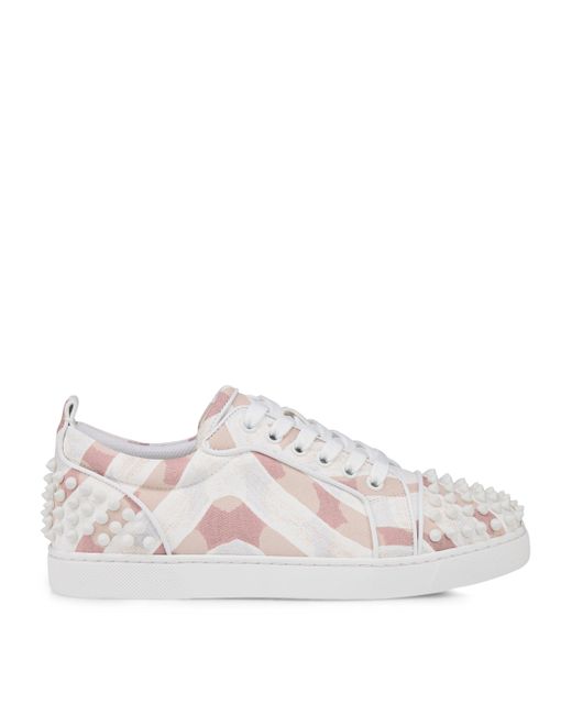 Christian Louboutin White Louise Junior Spikes Cotton-Leather Sneakers