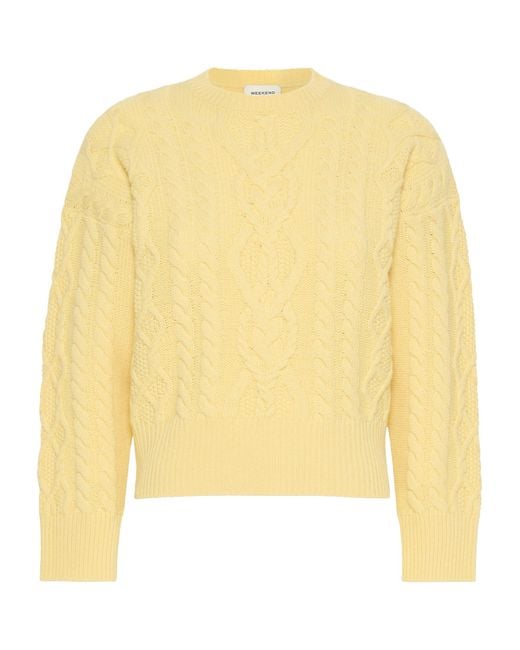 Weekend by Maxmara Yellow Wool Cable Knit Sweater