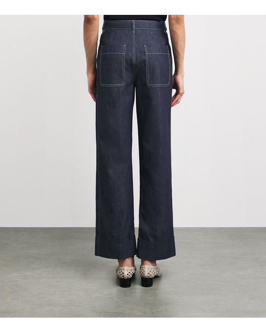 Lafayette 148 New York Blue Chambray Straight Trousers