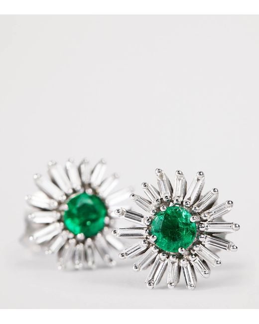 Suzanne Kalan Green Diamond And Emerald One Of A Kind Flower Earrings