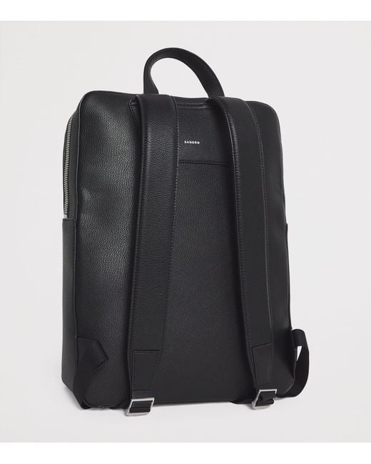 Sandro Black Leather Logo Backpack for men