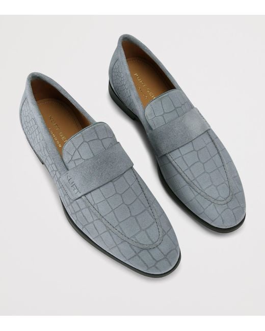 Kurt Geiger Gray Croc-Embossed Suede Aldgate Flex Loafers