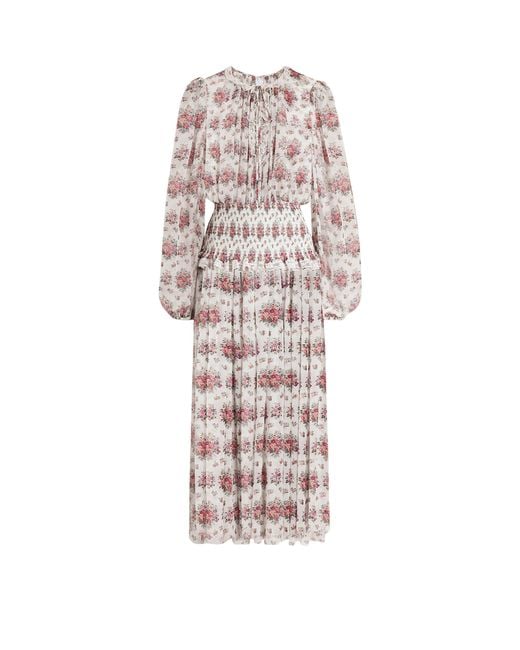Dolce & Gabbana White Silk Dress With Floral Motif