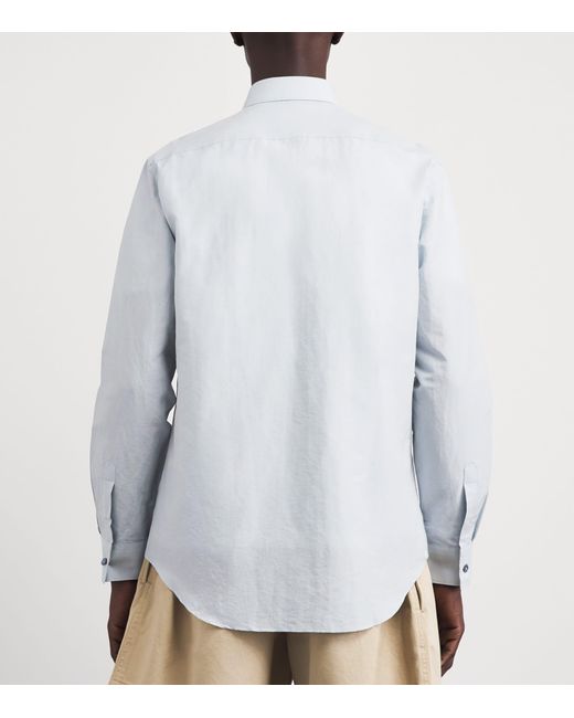 Paul Smith Blue Cotton-Linen Embroidered Oxford Shirt for men