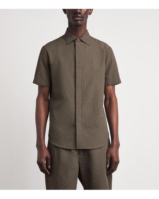 Emporio Armani Gray Seersucker Short-Sleeve Shirt for men