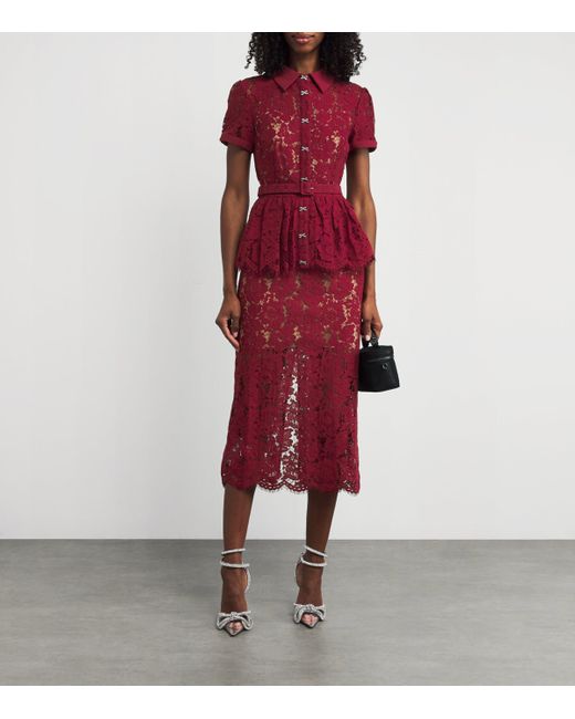 Self-Portrait Red Lace Belted Midi Dress