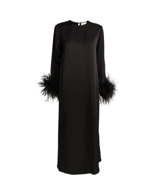 Sleeper Black Feather-trim Suzi Midi Dress