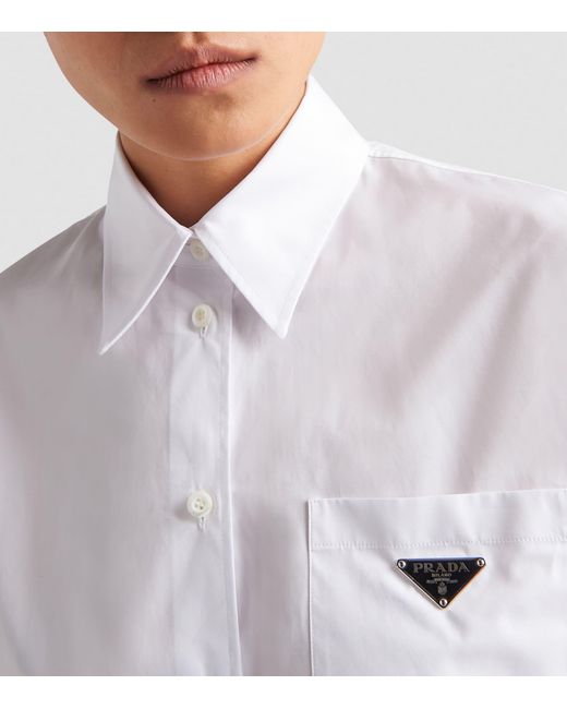 Prada White Cotton Poplin Logo Shirt