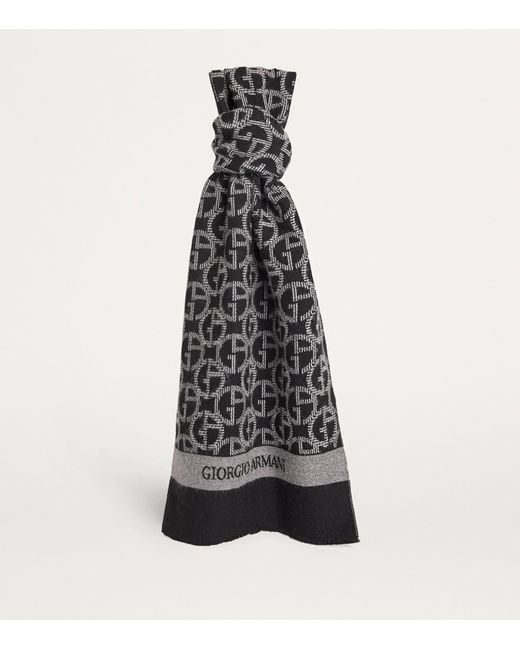 Giorgio Armani Gray Wool Monogram Jacquard Scarf for men