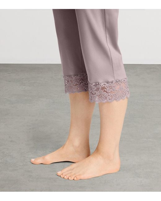 Hanro Purple Lace-Trim Moments Pyjama Set