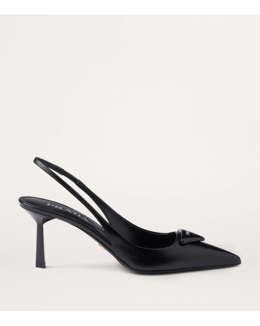 Prada Black Saffiano Leather Slingback Pumps 75