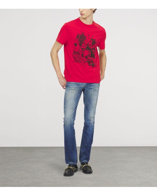 McQueen Red Cotton Fanzine Print T-Shirt for men