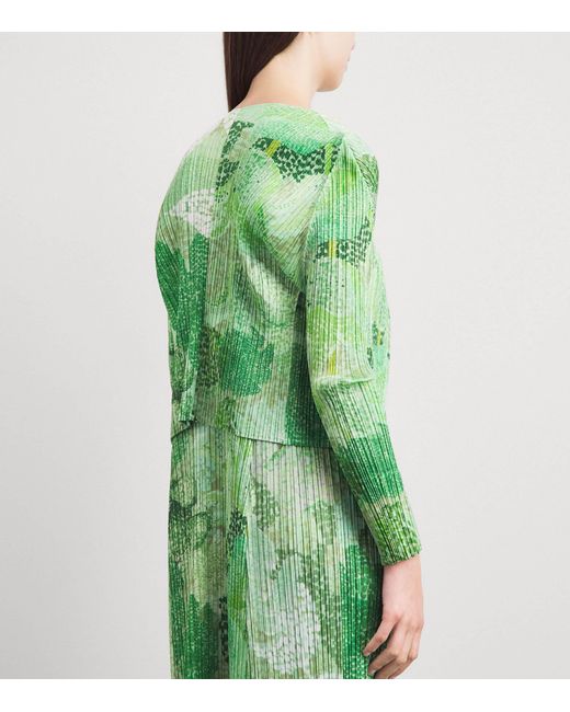 Pleats Please Issey Miyake Green Pleated Foggy Forest Cardigan
