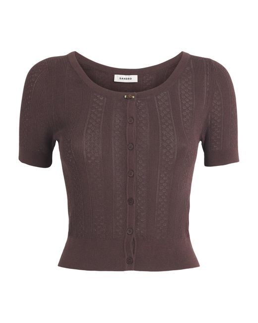 Sandro Purple Pointelle Short-Sleeve Cardigan