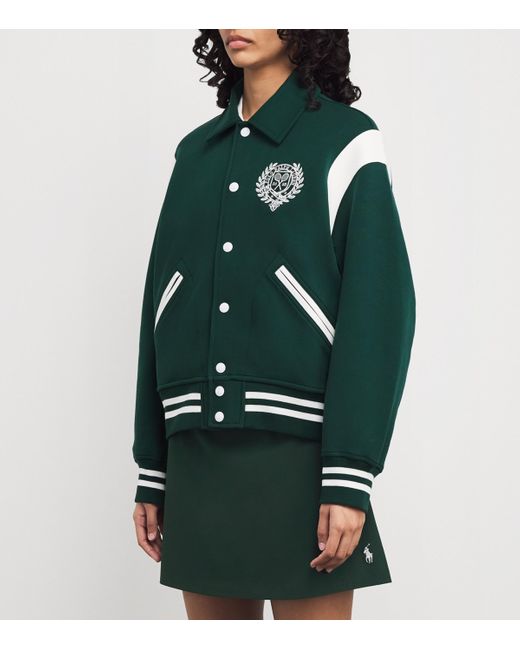 Polo Ralph Lauren Green Cotton-Blend Embroidered Bomber Jacket