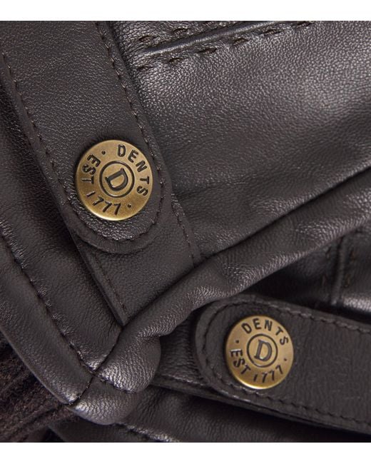 Dents Black Leather Henley Gloves for men