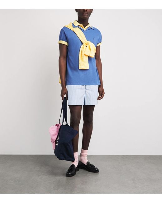 Polo Ralph Lauren Blue Cotton-Linen Open-Collar Polo Shirt for men