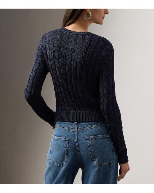 Ralph Lauren Blue Cable-Knit Silk Cropped Cardigan