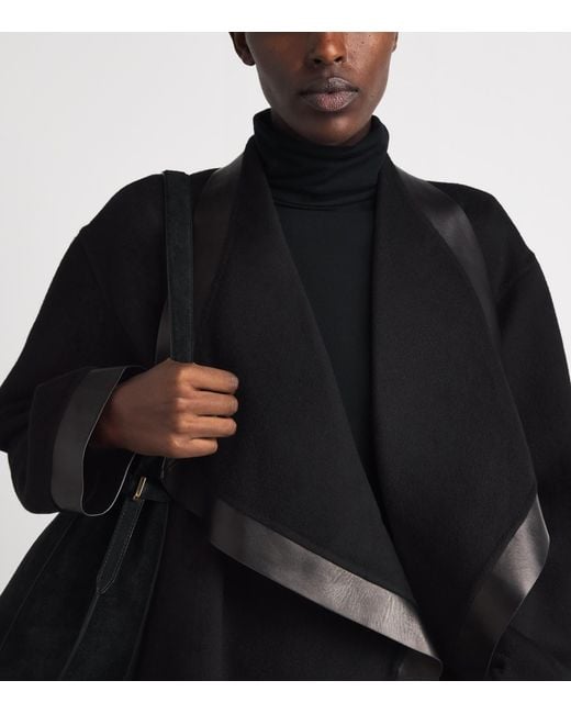 Lafayette 148 New York Black Cashmere Leather-Trim Wrap Coat