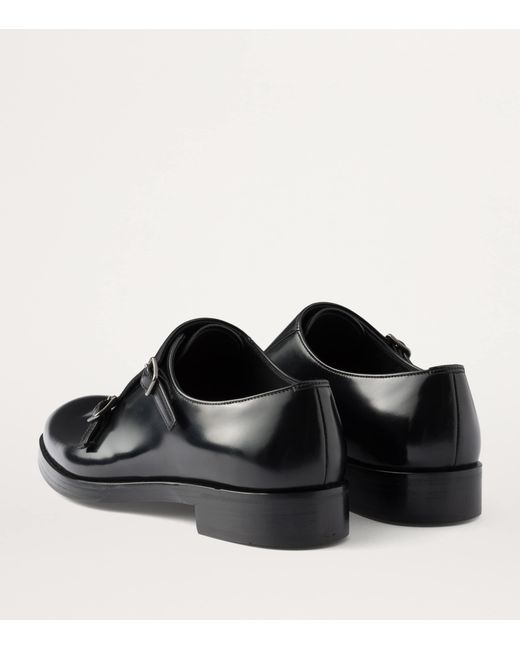 Prada Black Leather Double Monk Shoes for men