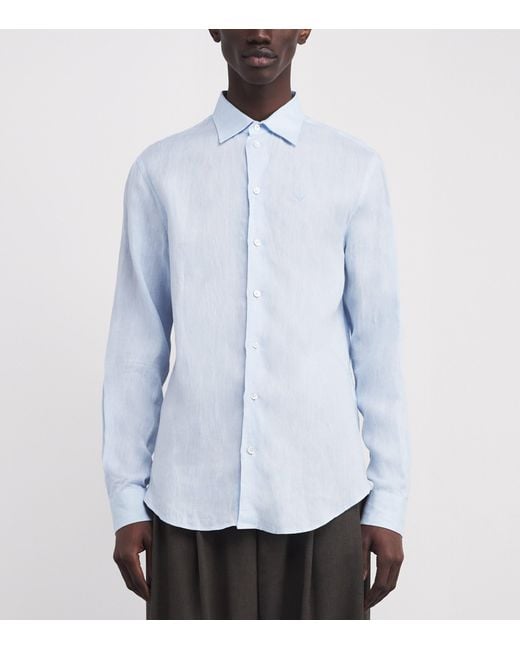 Emporio Armani Blue Linen Logo Shirt for men