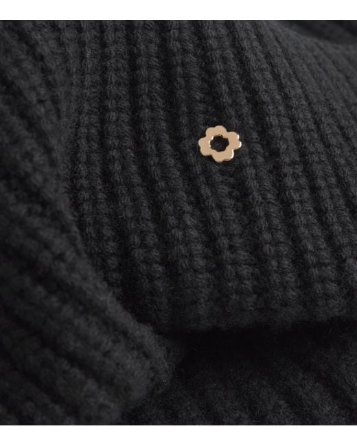 Maje Black Wool-Cashmere Clover Beanie