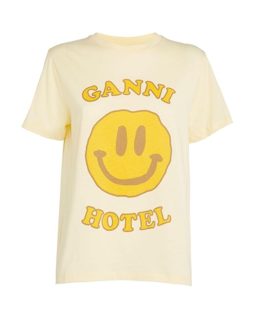 Ganni Yellow Organic Cotton Smiley T-shirt
