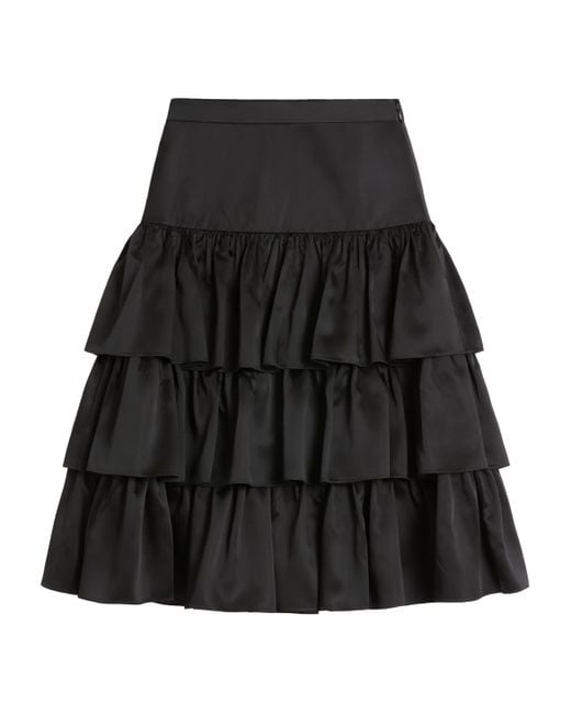Valentino Black Satin Tiered Midi Skirt