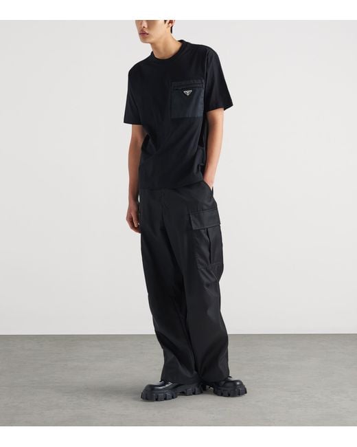 Prada Black Cotton And Re-Nylon Pocket T-Shirt for men