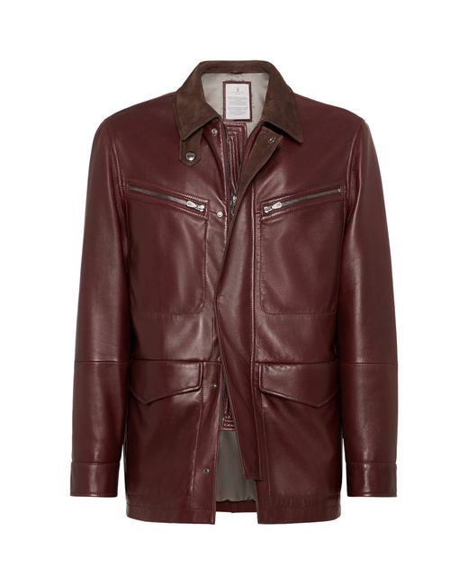 Brunello Cucinelli Men's Brown Leather-Suede Padded Jacket