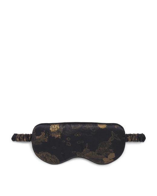 Derek Rose Black Silk Rose Jacquard Eye Mask for men