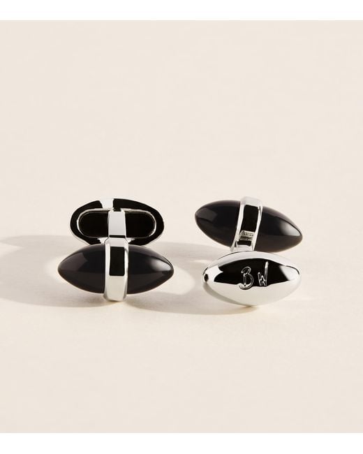 Babette Wasserman Black Rhodium-Plated Onyx Sleek Bullet Cufflinks for men