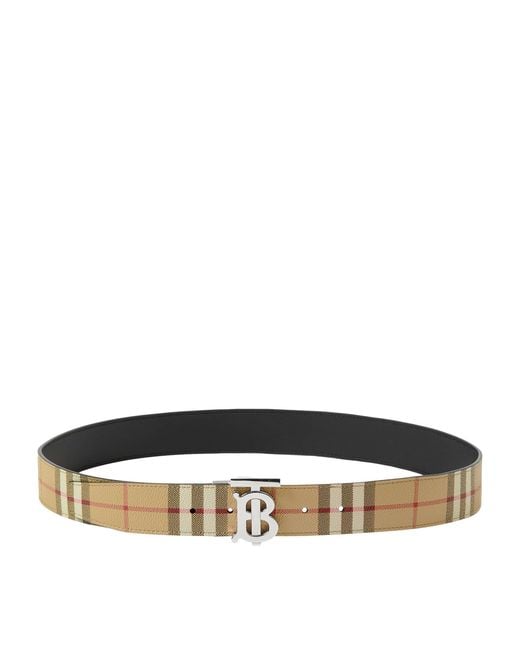 Burberry Natural Leather And Check Reversible Tb Belt for men