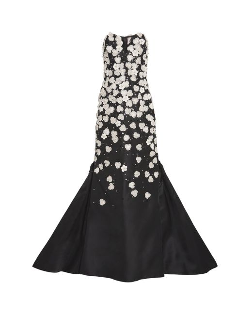 Carolina Herrera Black Silk Embellished Floral Gown