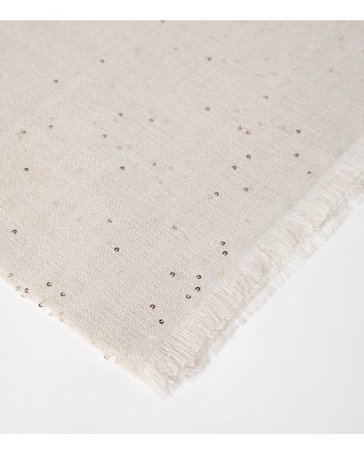 Brunello Cucinelli White Cashmere-Silk Diamond Yarn Sequin Scarf