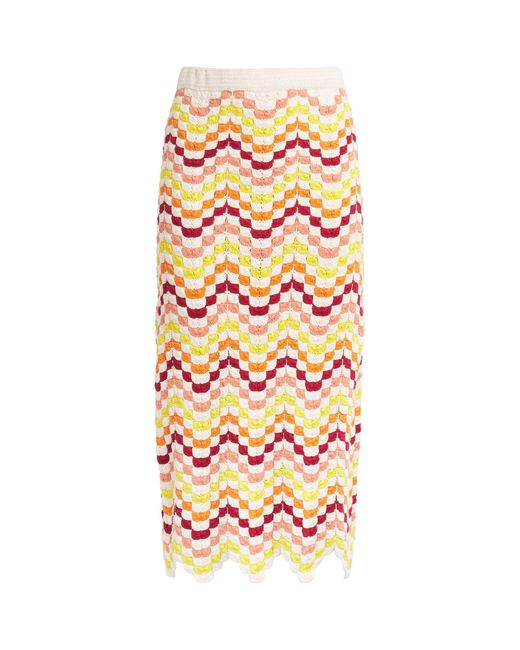 Escvdo White Cotton Crochet Safi Midi Skirt