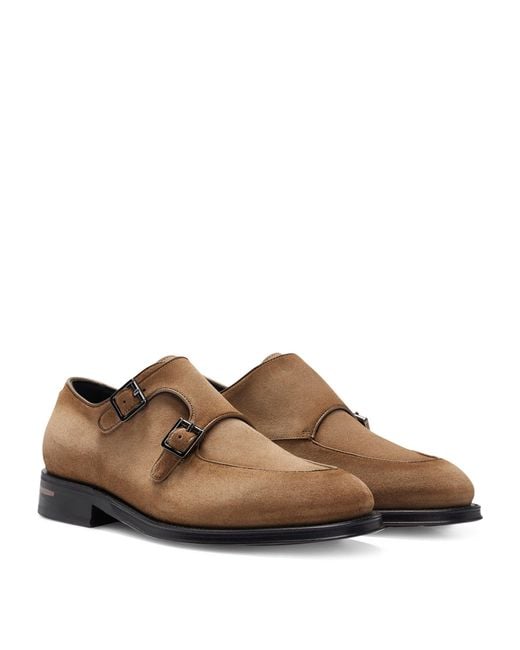 Boss Brown Suede Monk Shoes for men