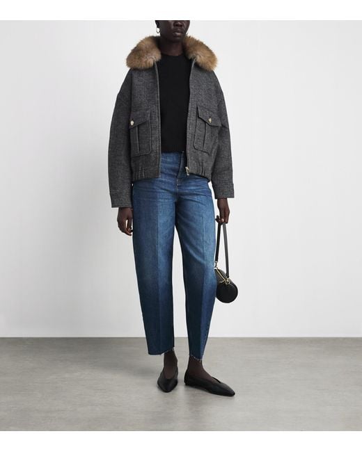 Maje Gray Denim Oversized Herringbone Jacket