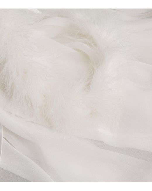 Gilda & Pearl White Silk Feather-Trim Sheer Diana Short Robe