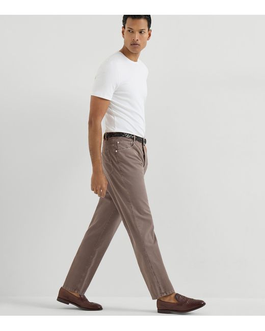 Brunello Cucinelli Gray Garment-Dyed Twisted Cotton Gabardine Jeans for men