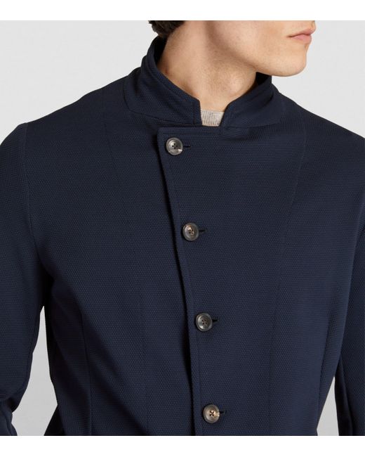 Emporio Armani Blue Nehru-Collar Blazer for men