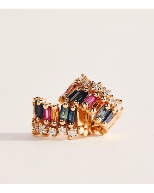 Suzanne Kalan Orange Diamond And Sapphire Short Stack Hoop Earrings