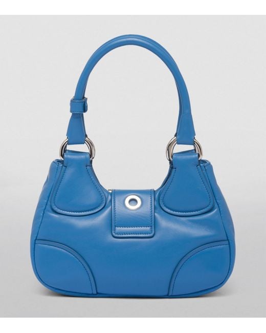 Prada Blue Small Leather Re-Edition Moon Shoulder Bag